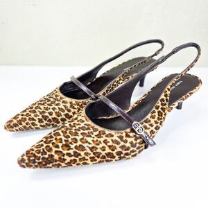 Tory Burch Leopard Calf Hair Slingback Kitten Heel Pumps Womens Sz 8.5